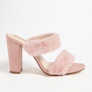 Cute pink faux fur kitty heels platforms